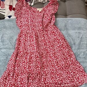 Monteau Red and White Floral Kids Dress